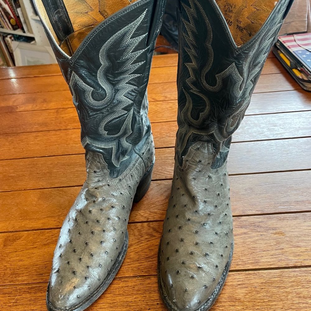 Tony Llama Full Quill Gray Ostrich Cowboy Boots size 9.5